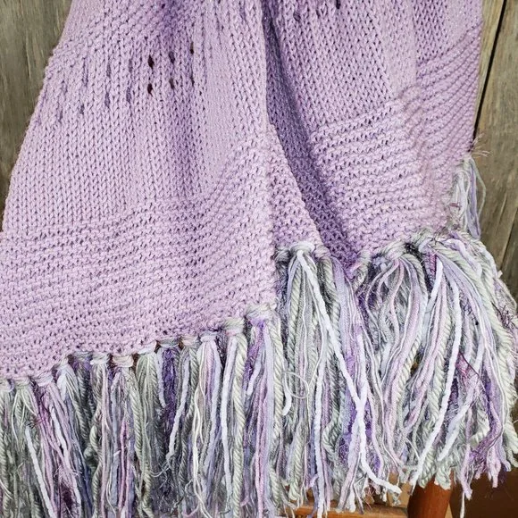 NEW Lavender Metallic Handmade Knitted Afghan Throw Hand Knit Gift Gifts Decor